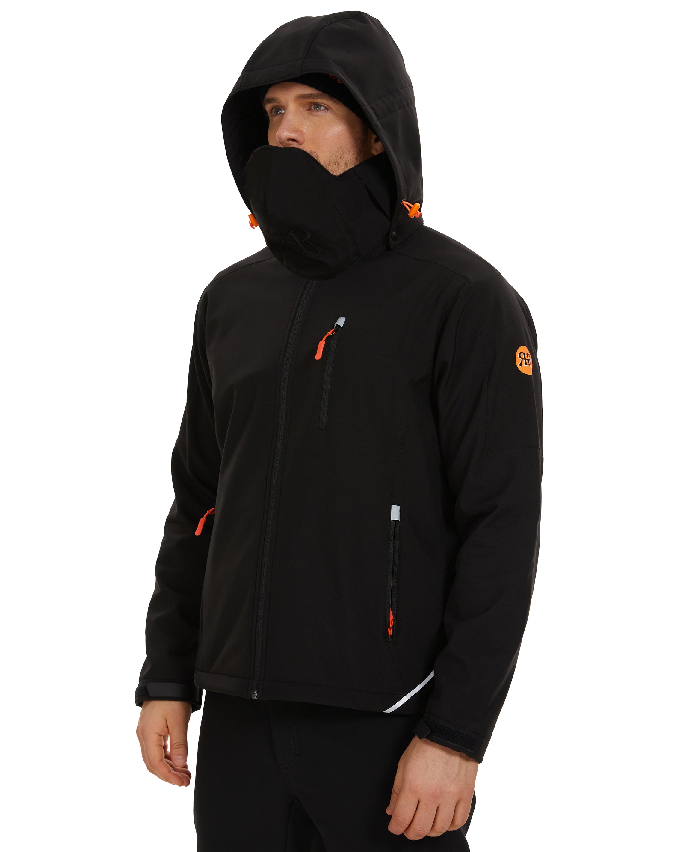 Men's Winter Jacket Softshell Fleece Lined 5 Pockets Reflective - Black
