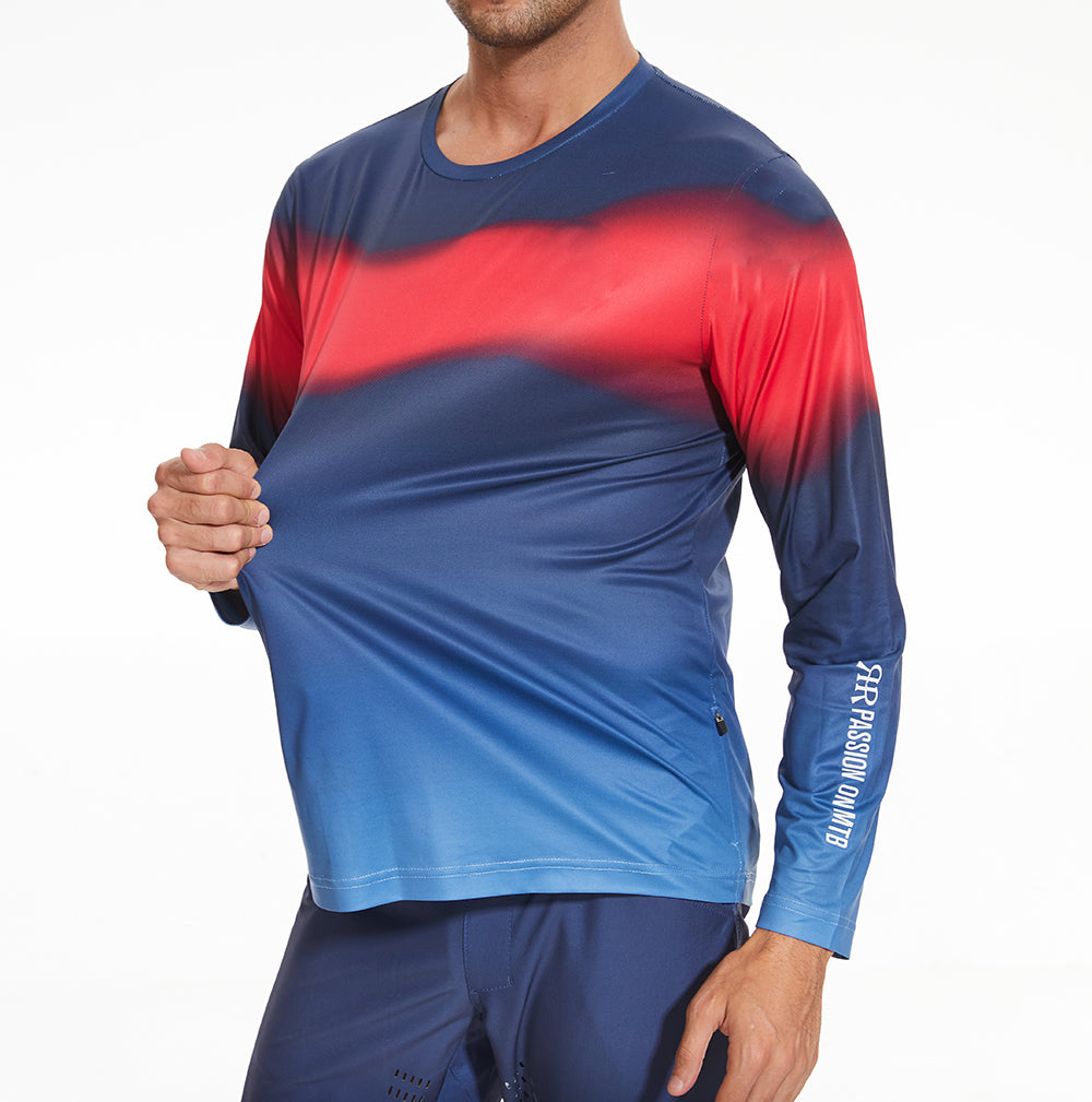 MTB-Trikot Langarm Blau Rot