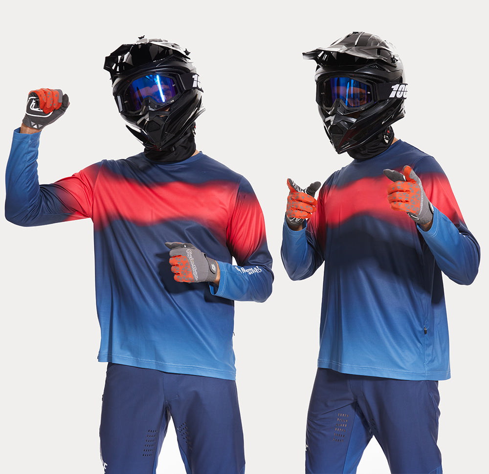 MTB-Trikot Langarm Blau Rot