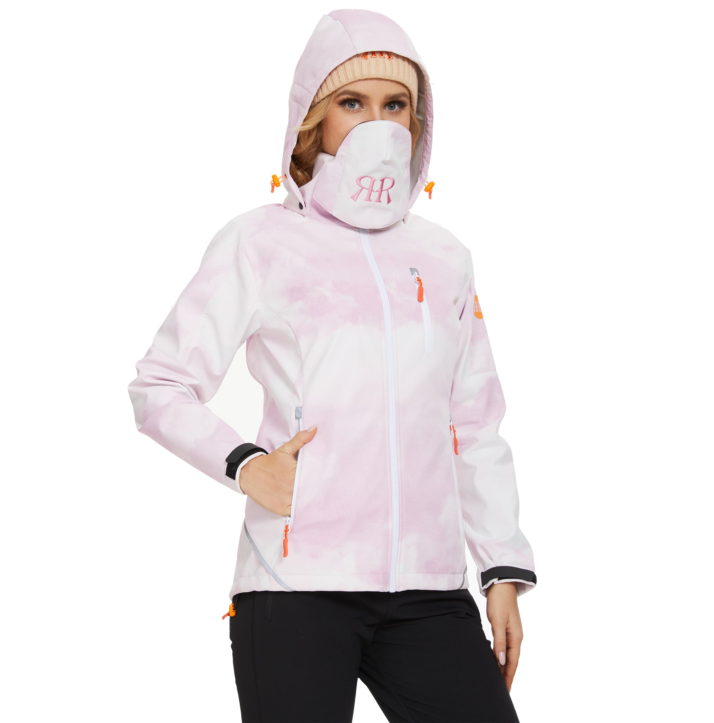 Women’s Winter Jacket Fleece Lined Skiing Windproof - White Pink