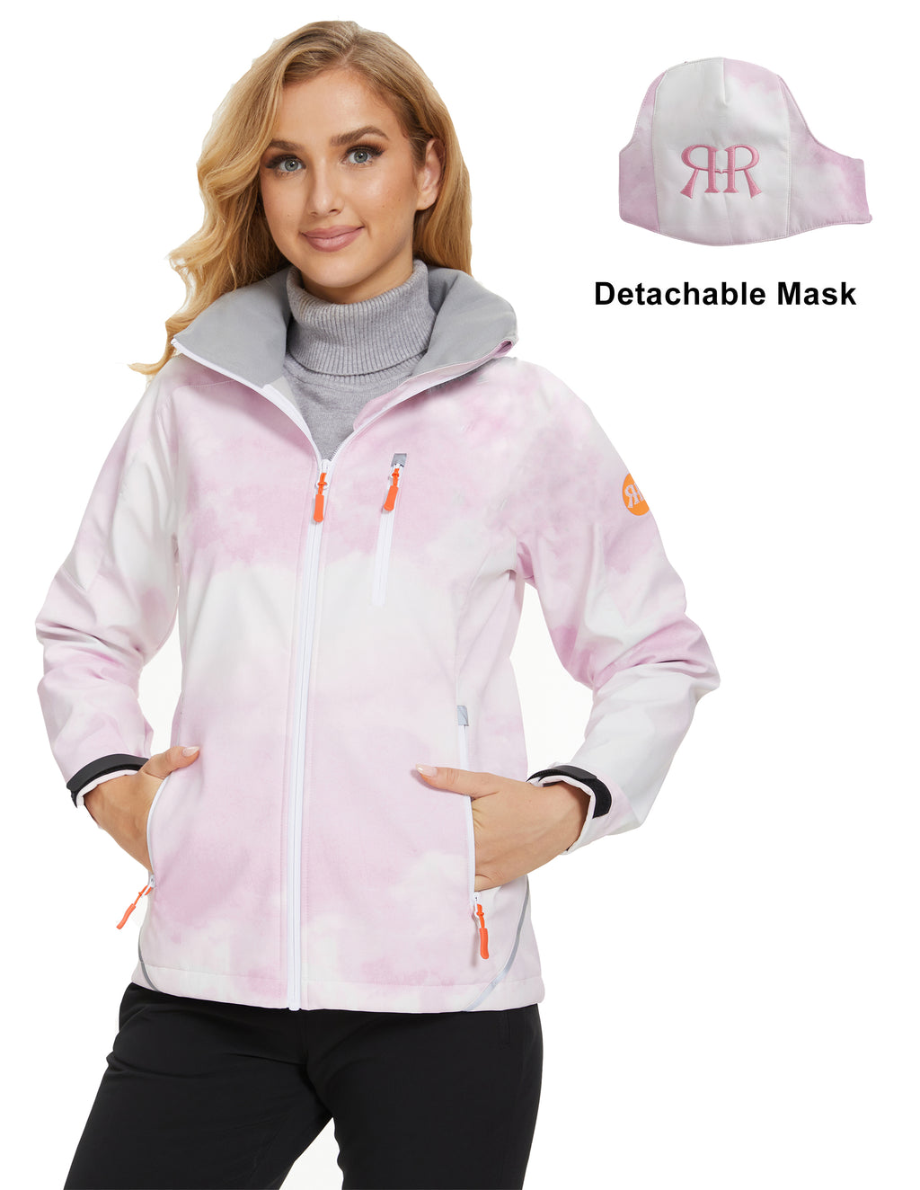 Women’s Winter Jacket Fleece Lined Skiing Windproof - White Pink