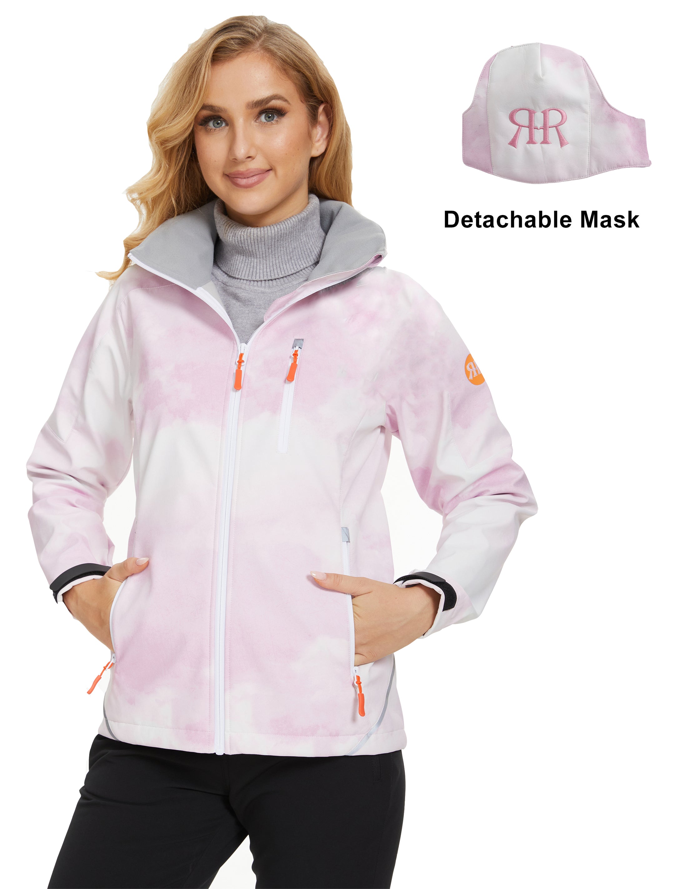 Women’s Winter Jacket Fleece Lined Skiing Windproof - White Pink