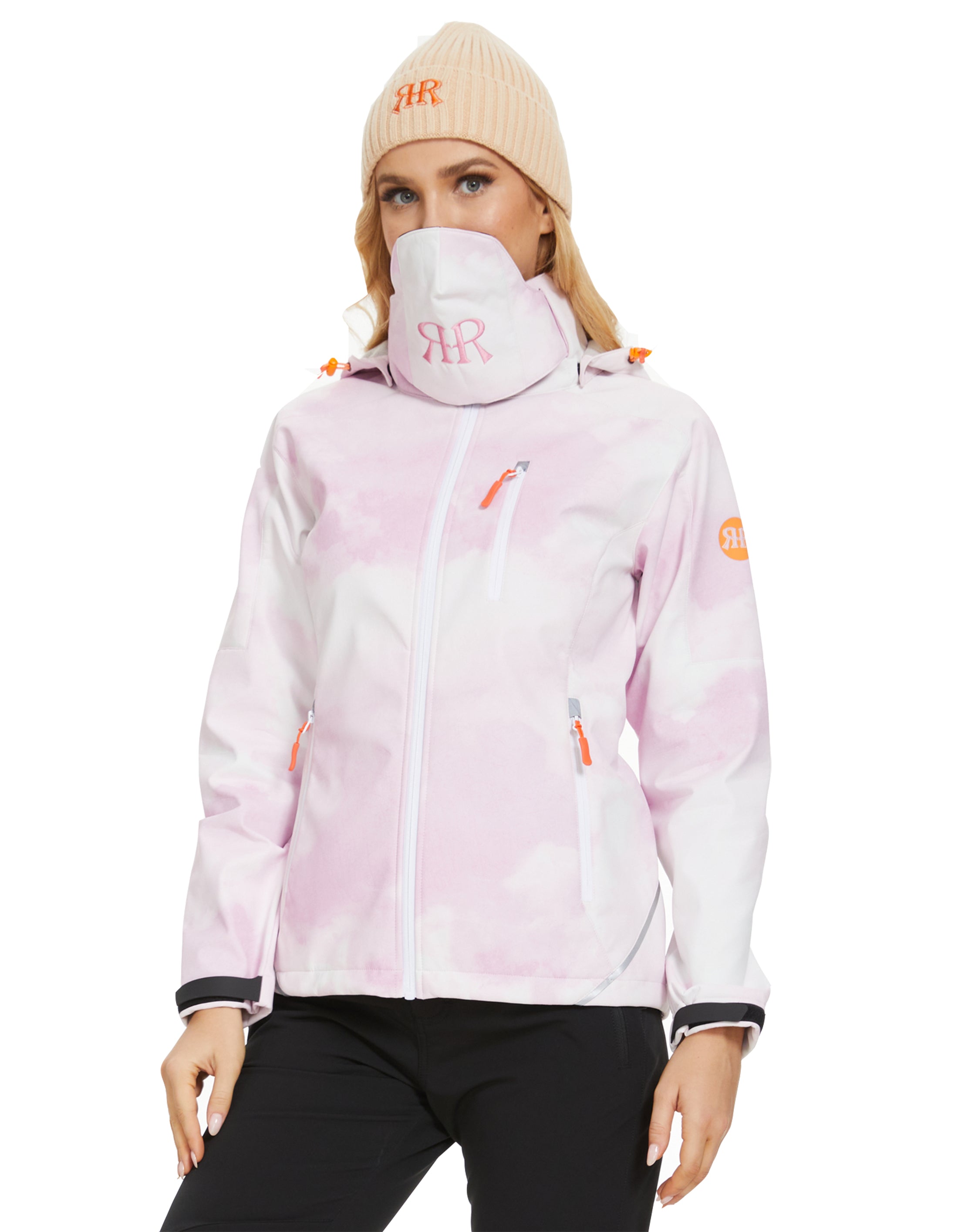 Women’s Winter Jacket Fleece Lined Skiing Windproof - White Pink