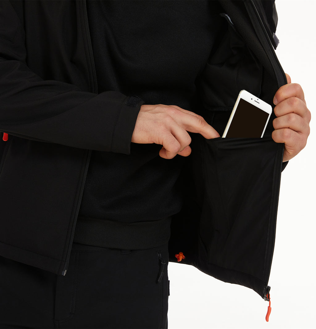 Men's Winter Jacket Softshell Fleece Lined 5 Pockets Reflective - Black