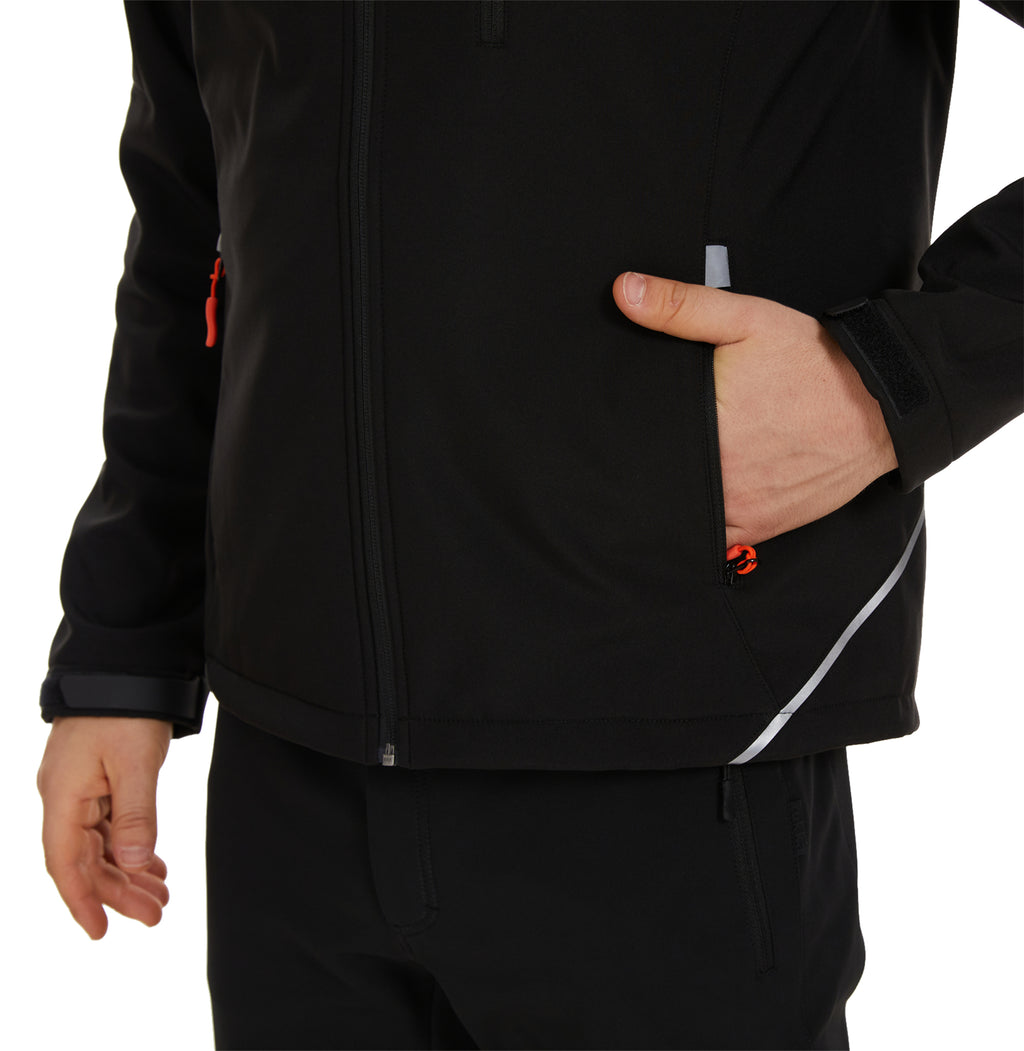Men's Winter Jacket Softshell Fleece Lined 5 Pockets Reflective - Black