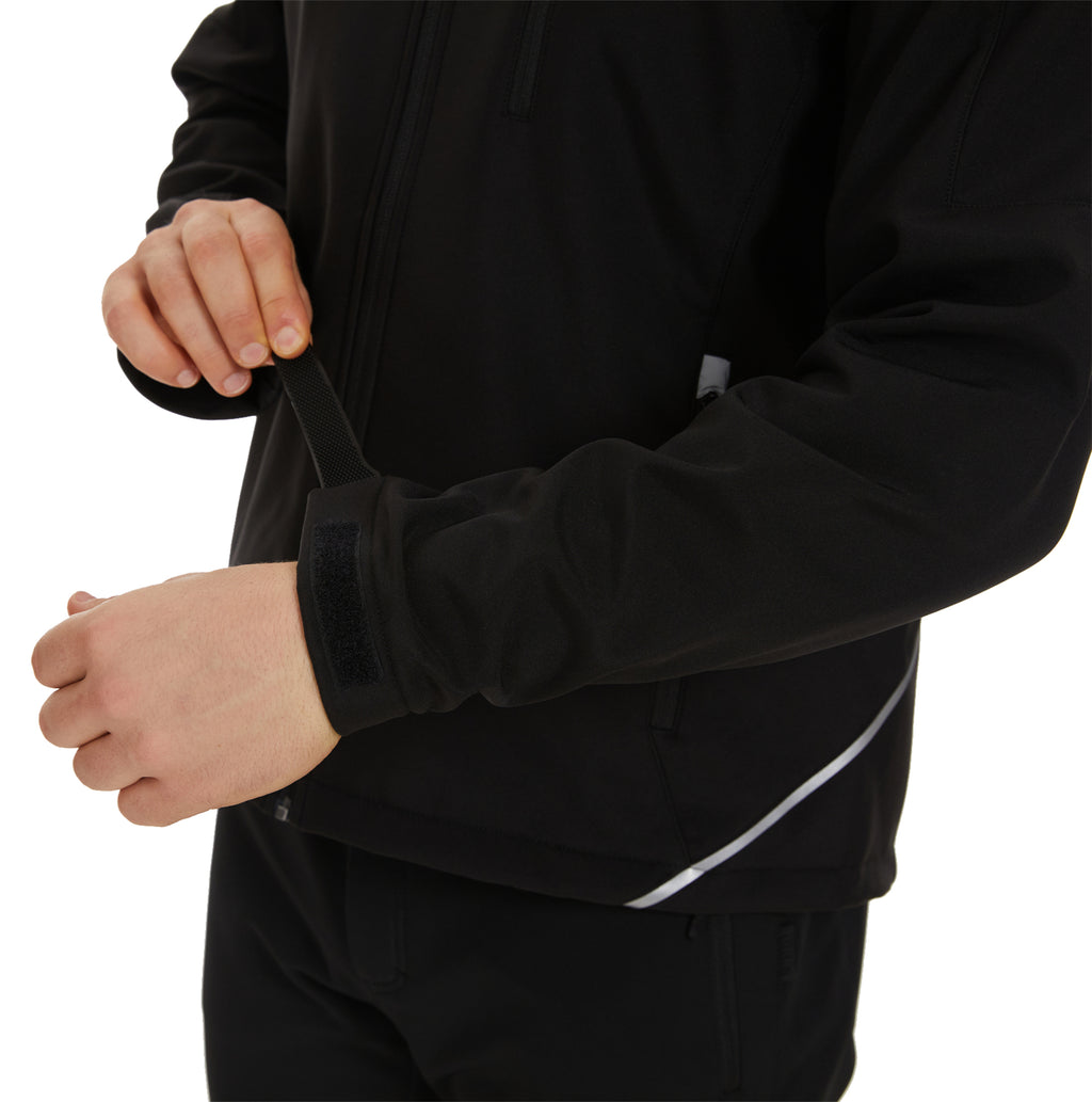 Men's Winter Jacket Softshell Fleece Lined 5 Pockets Reflective - Black