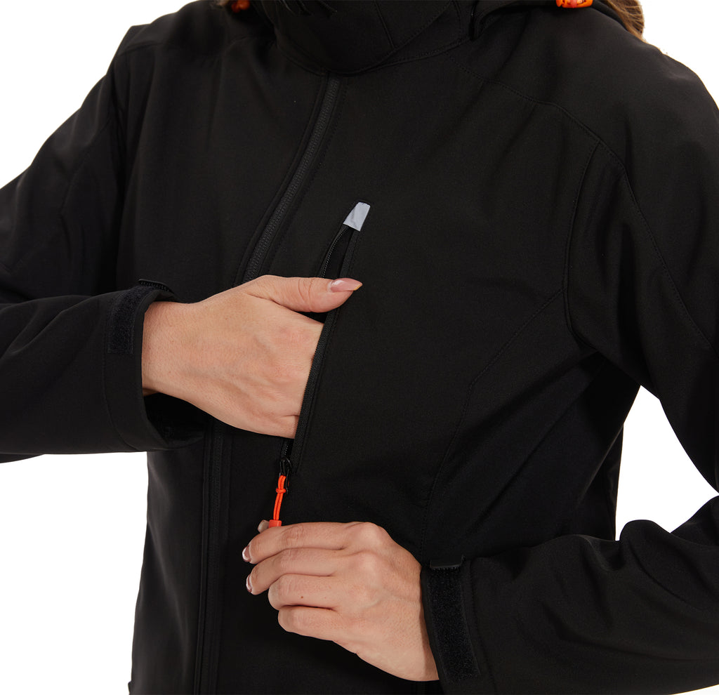 Women’s Softshell Jacket Fleece Lined 5 Pockets Reflective - Black