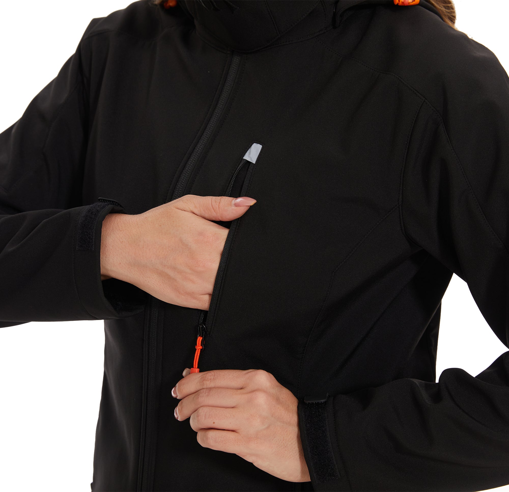 Women’s Softshell Jacket Fleece Lined 5 Pockets Reflective - Black