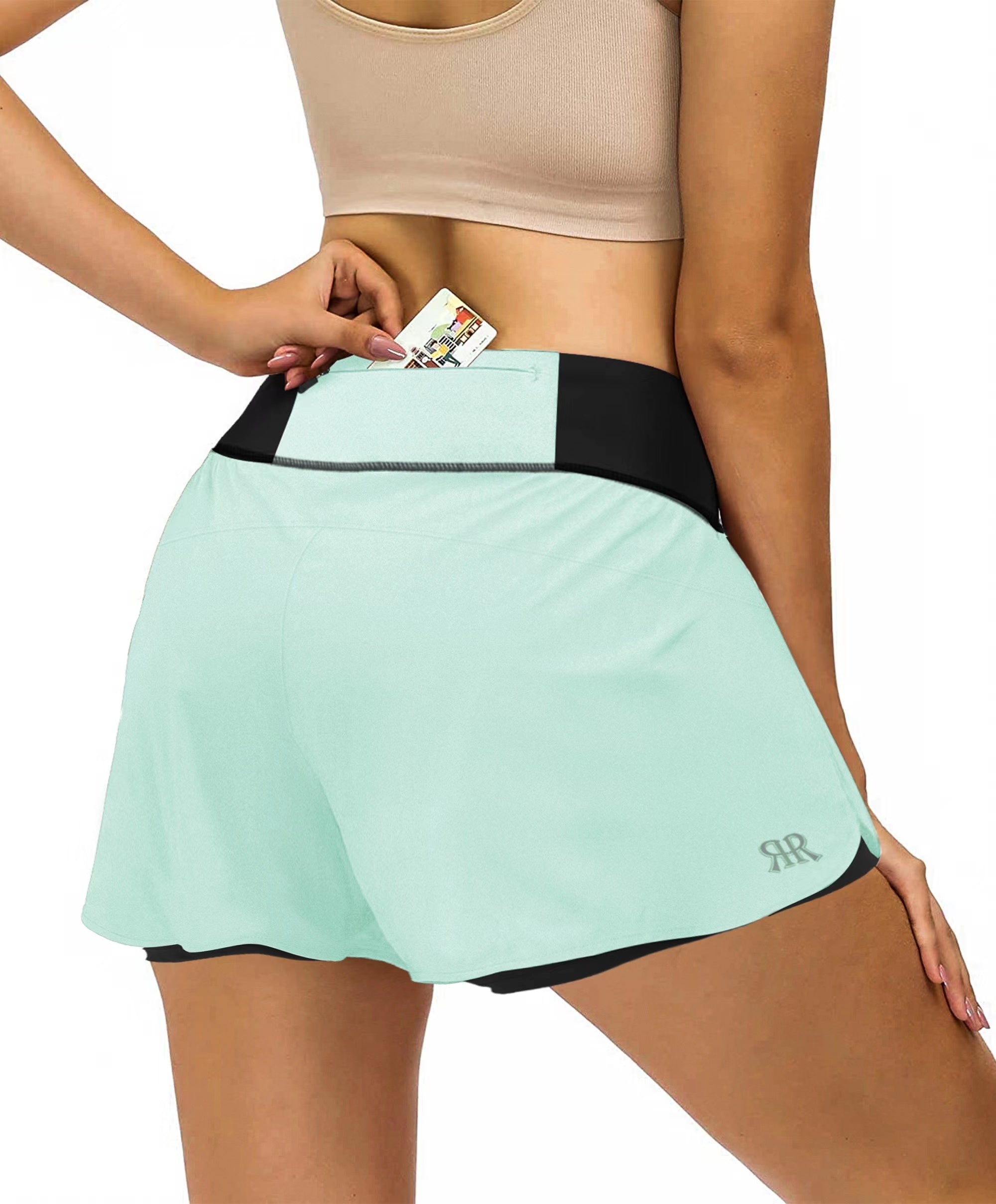 Womens Running Shorts 2 in 1 - Bleached Aqua