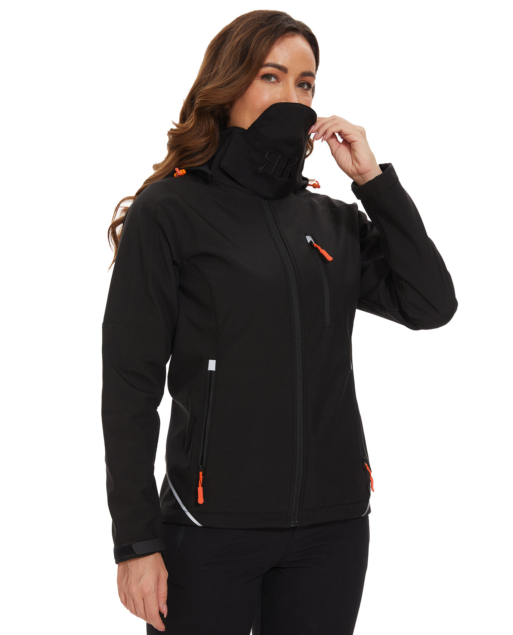 Women’s Softshell Jacket Fleece Lined 5 Pockets Reflective - Black