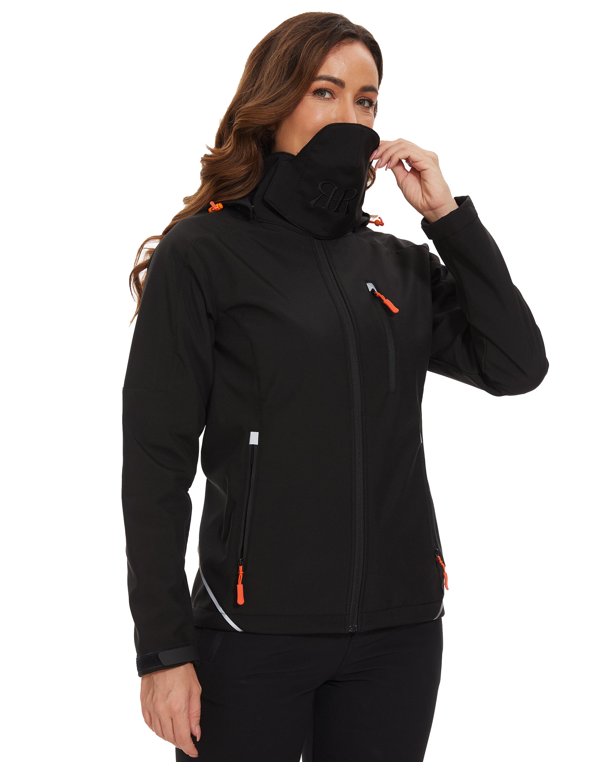 Women’s Softshell Jacket Fleece Lined 5 Pockets Reflective - Black