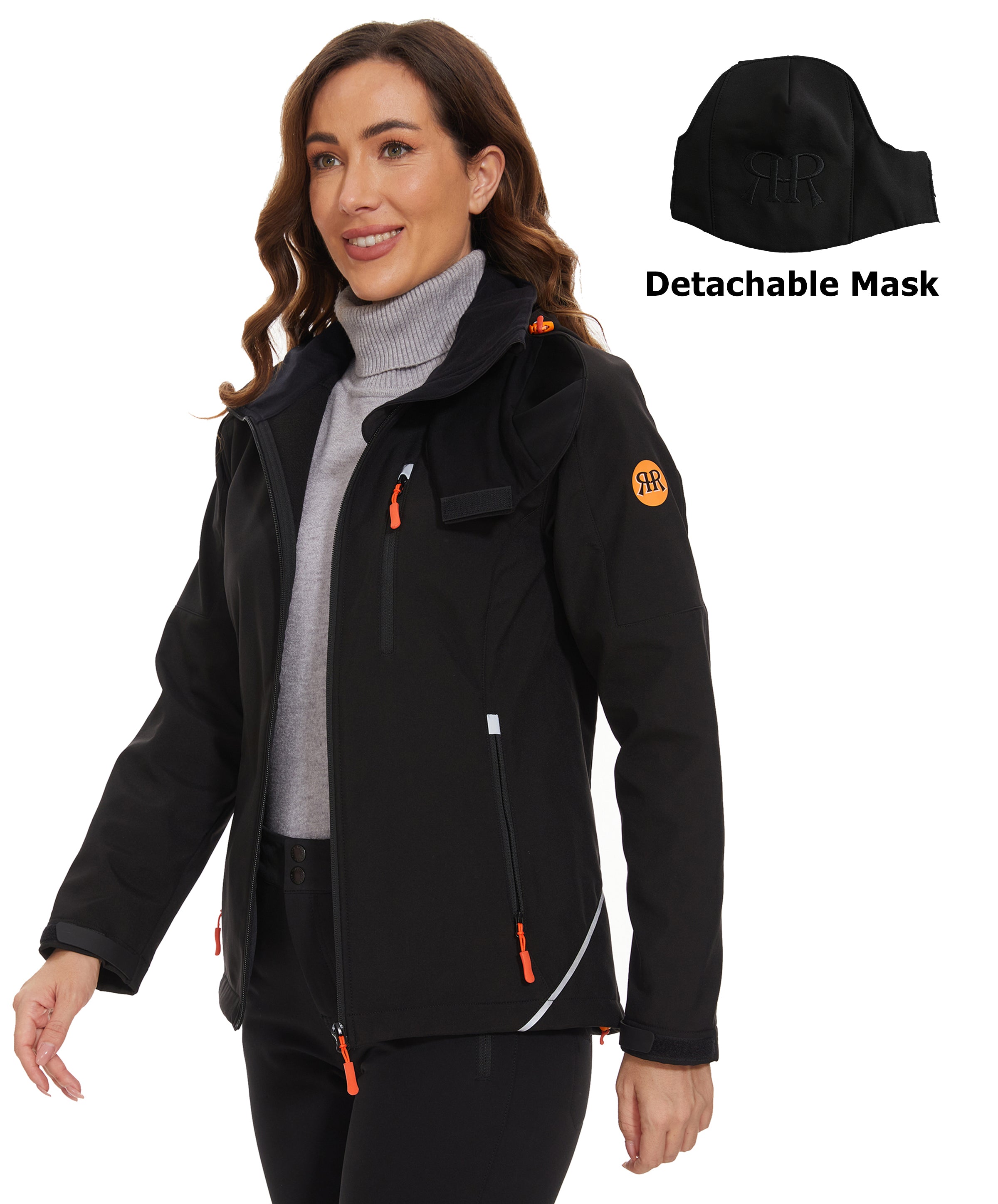Women’s Softshell Jacket Fleece Lined 5 Pockets Reflective - Black