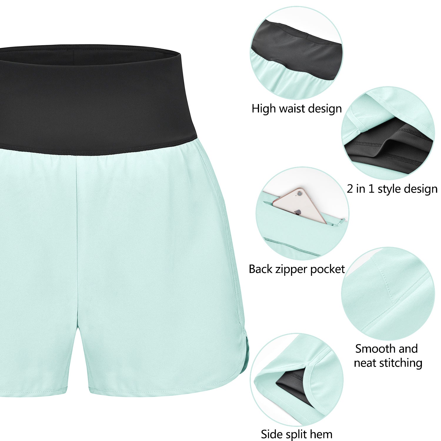 Womens Running Shorts 2 in 1 - Bleached Aqua