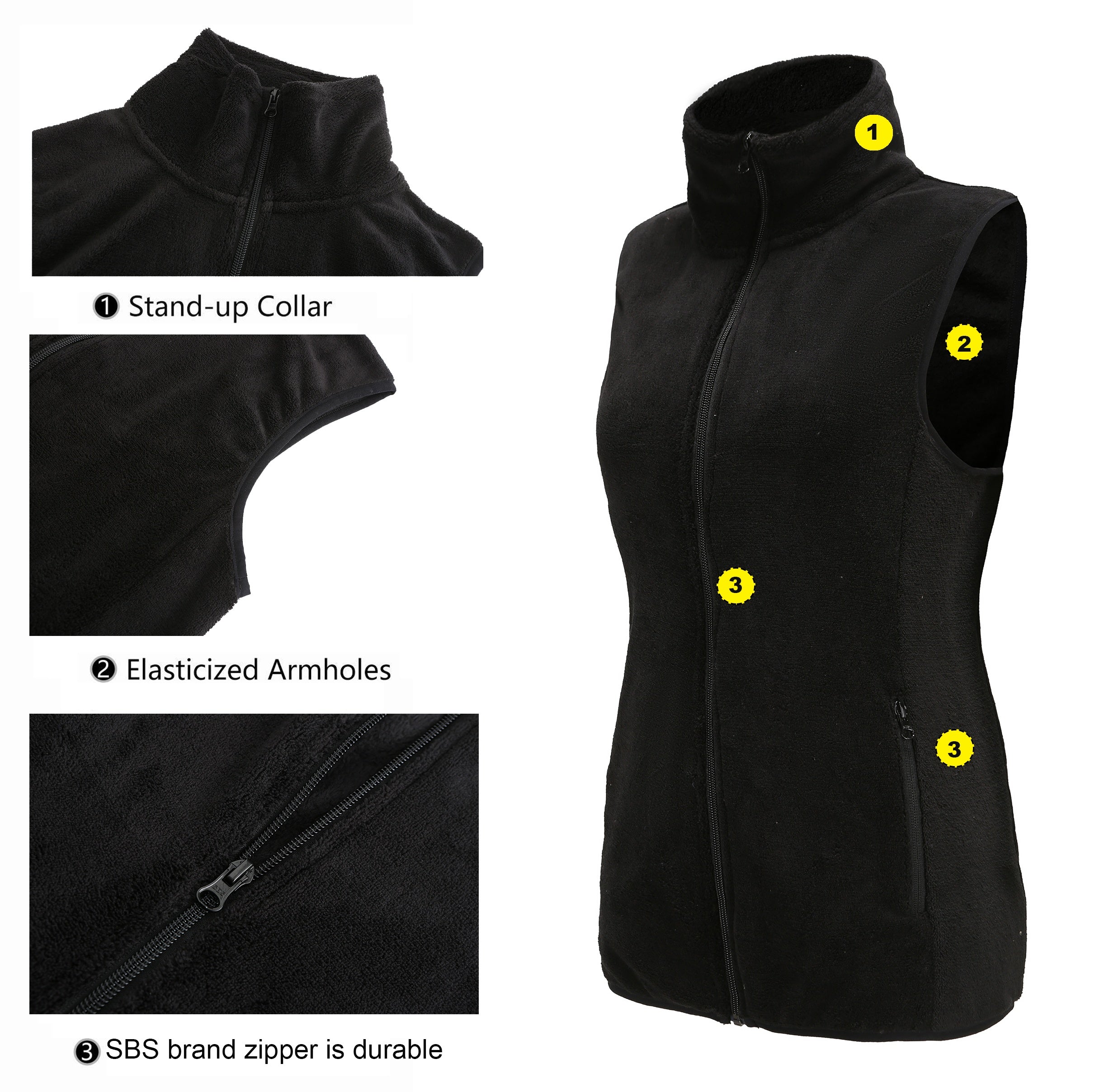 Women's Fleece Zip Up Vest - Black – REYSHIONWA