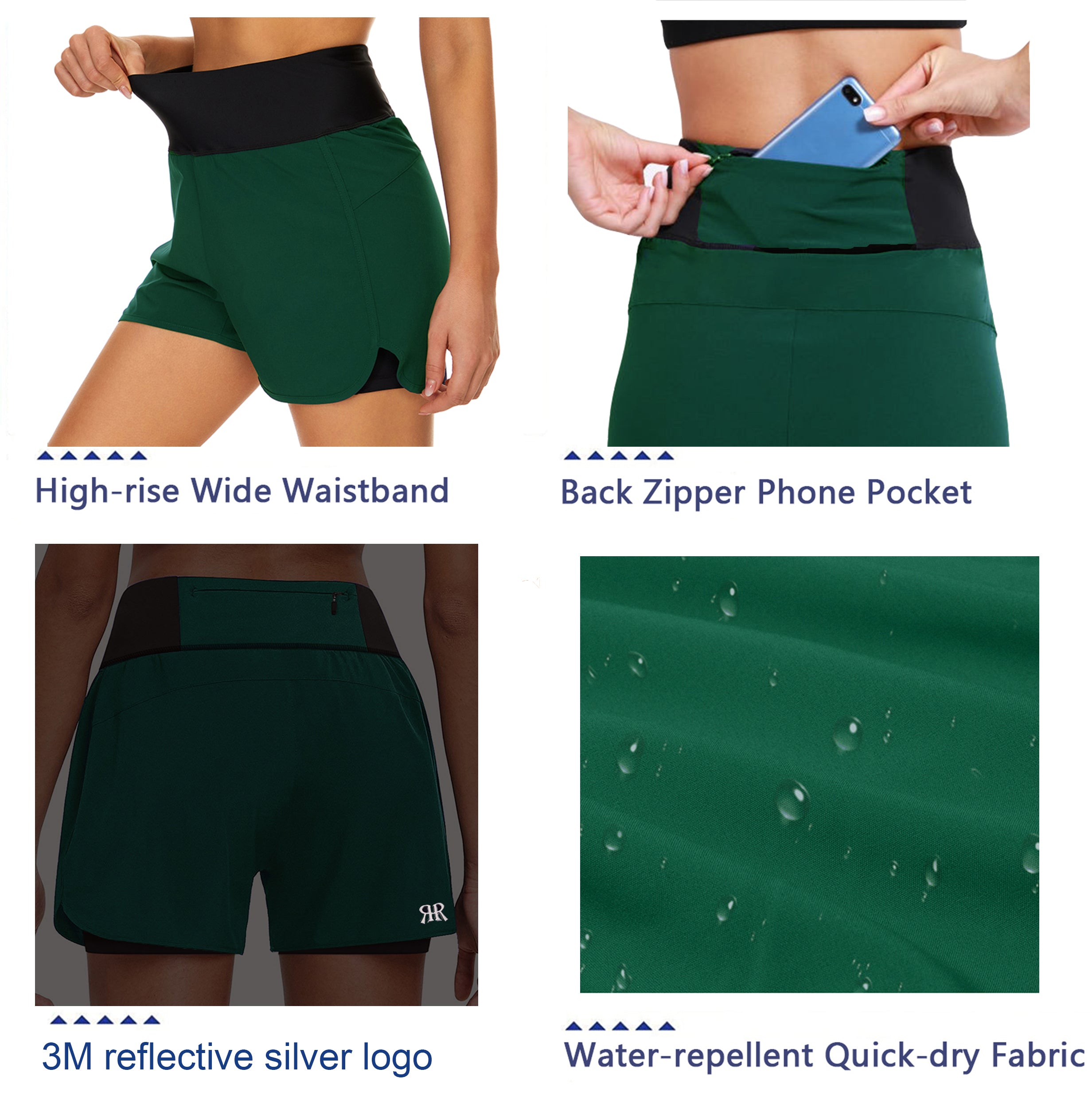 Womens Running Shorts 2 in 1 - Green