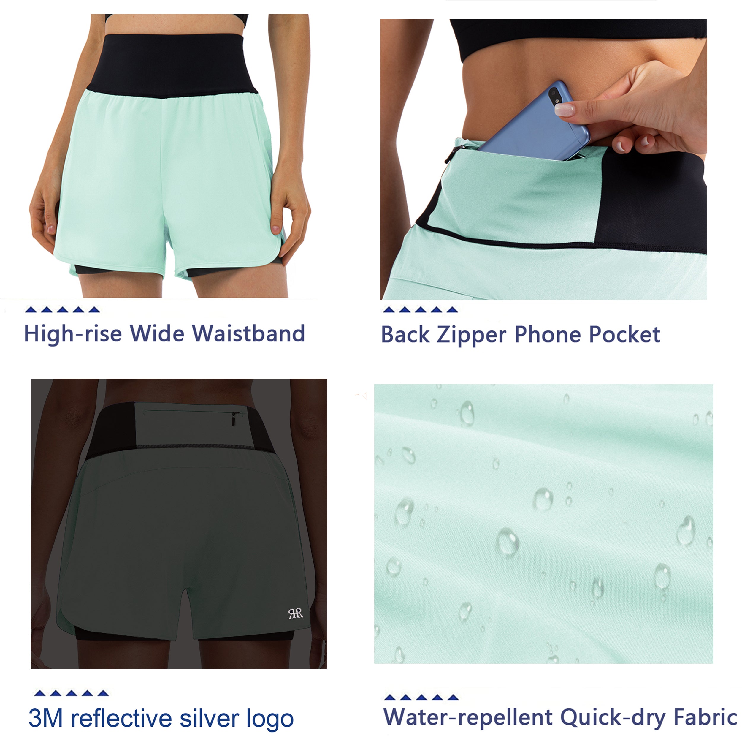 Womens Running Shorts 2 in 1 - Bleached Aqua
