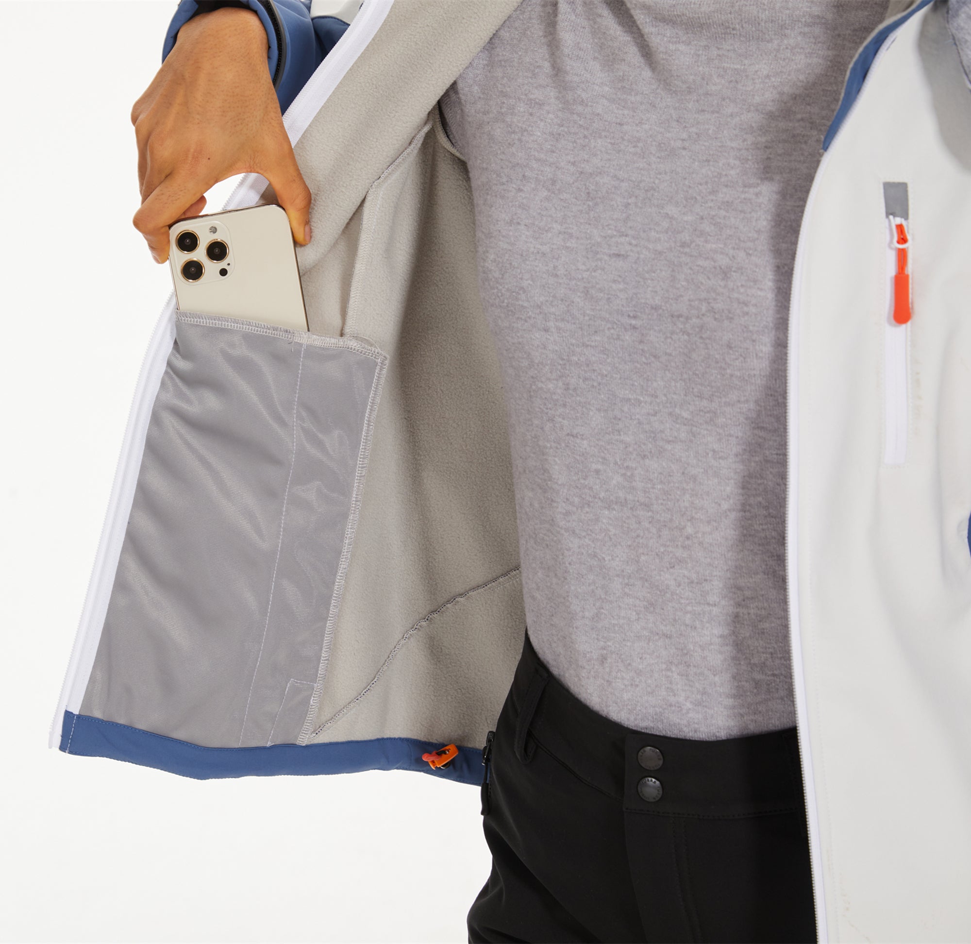 Women’s Hiking Jacket  Softshell Fleece Lined Midlayer- White Blue